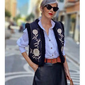 ZARA BLACK DOUBLE FACE FLORAL Shearling Embroidered VEST TOP 8073/257 NWT XS,S,M